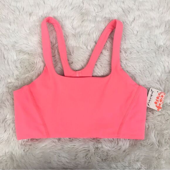 FREE PEOPLE MOVEMENT Square Neck Sports Bra Neon Coral Pink Size Medium New - Picture 2 of 9